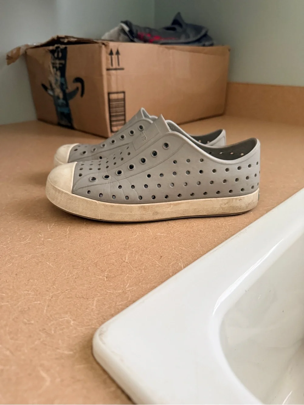 Native Jefferson Slip-On Shoes in Gray and White